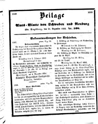 Königlich Bayerisches Kreis-Amtsblatt von Schwaben und Neuburg Donnerstag 21. Dezember 1854