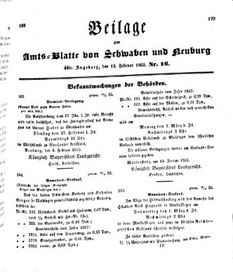 Königlich Bayerisches Kreis-Amtsblatt von Schwaben und Neuburg Dienstag 13. Februar 1855