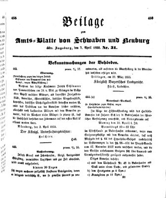 Königlich Bayerisches Kreis-Amtsblatt von Schwaben und Neuburg Samstag 7. April 1855