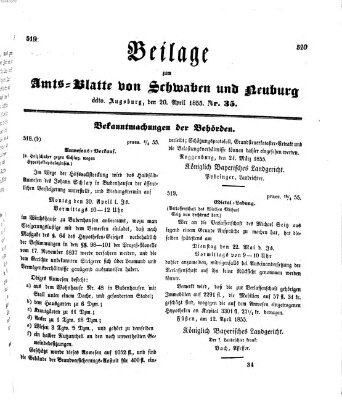 Königlich Bayerisches Kreis-Amtsblatt von Schwaben und Neuburg Freitag 20. April 1855