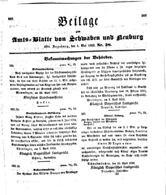 Königlich Bayerisches Kreis-Amtsblatt von Schwaben und Neuburg Dienstag 1. Mai 1855