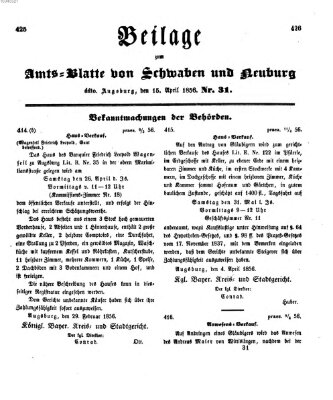 Königlich Bayerisches Kreis-Amtsblatt von Schwaben und Neuburg Dienstag 15. April 1856