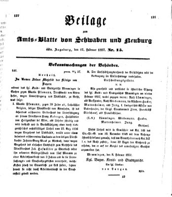 Königlich Bayerisches Kreis-Amtsblatt von Schwaben und Neuburg Dienstag 17. Februar 1857