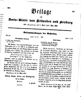 Königlich Bayerisches Kreis-Amtsblatt von Schwaben und Neuburg Dienstag 7. April 1857