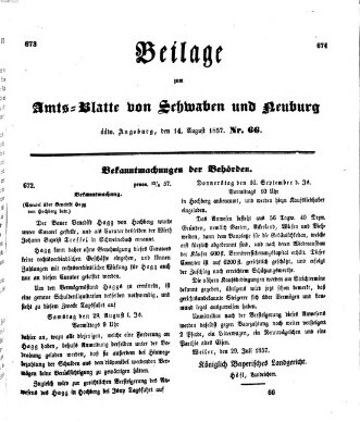 Königlich Bayerisches Kreis-Amtsblatt von Schwaben und Neuburg Freitag 14. August 1857