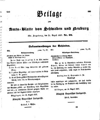 Königlich Bayerisches Kreis-Amtsblatt von Schwaben und Neuburg Freitag 21. August 1857