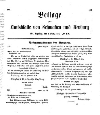 Königlich Bayerisches Kreis-Amtsblatt von Schwaben und Neuburg Dienstag 2. März 1858