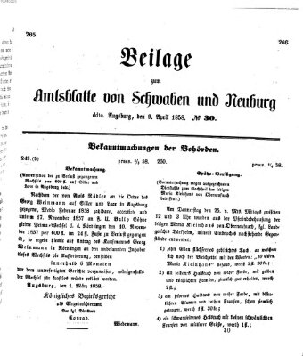 Königlich Bayerisches Kreis-Amtsblatt von Schwaben und Neuburg Freitag 9. April 1858