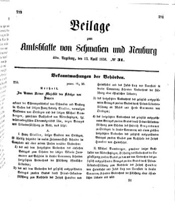 Königlich Bayerisches Kreis-Amtsblatt von Schwaben und Neuburg Dienstag 13. April 1858