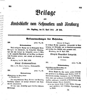 Königlich Bayerisches Kreis-Amtsblatt von Schwaben und Neuburg Dienstag 27. April 1858