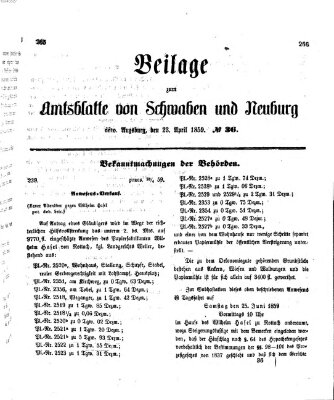 Königlich Bayerisches Kreis-Amtsblatt von Schwaben und Neuburg Samstag 23. April 1859