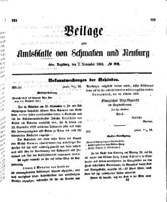 Königlich Bayerisches Kreis-Amtsblatt von Schwaben und Neuburg Mittwoch 2. November 1859