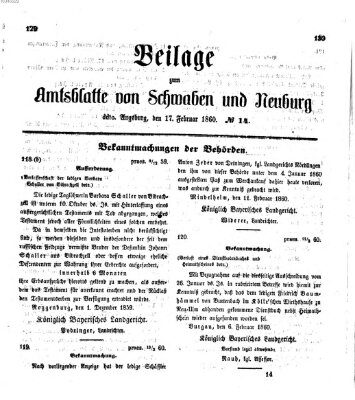 Königlich Bayerisches Kreis-Amtsblatt von Schwaben und Neuburg Freitag 17. Februar 1860