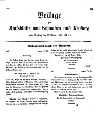 Königlich Bayerisches Kreis-Amtsblatt von Schwaben und Neuburg Dienstag 28. Februar 1860