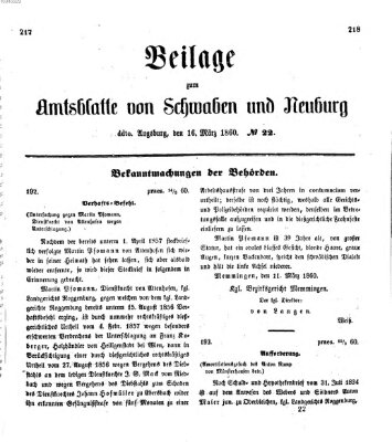 Königlich Bayerisches Kreis-Amtsblatt von Schwaben und Neuburg Freitag 16. März 1860