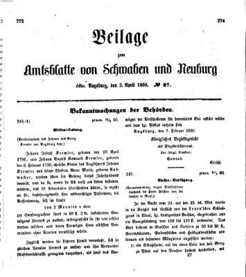 Königlich Bayerisches Kreis-Amtsblatt von Schwaben und Neuburg Dienstag 3. April 1860