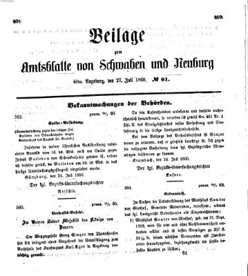 Königlich Bayerisches Kreis-Amtsblatt von Schwaben und Neuburg Freitag 27. Juli 1860