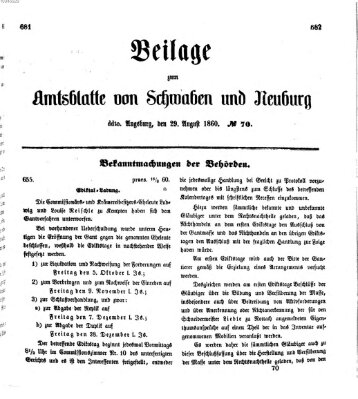 Königlich Bayerisches Kreis-Amtsblatt von Schwaben und Neuburg Mittwoch 29. August 1860