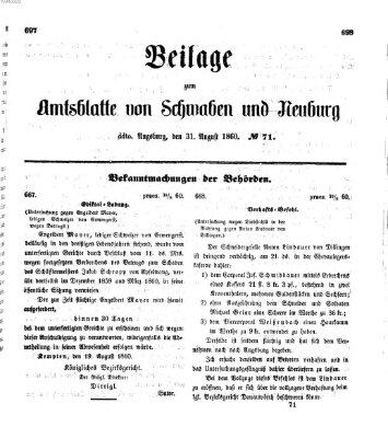 Königlich Bayerisches Kreis-Amtsblatt von Schwaben und Neuburg Freitag 31. August 1860