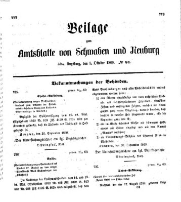 Königlich Bayerisches Kreis-Amtsblatt von Schwaben und Neuburg Freitag 5. Oktober 1860