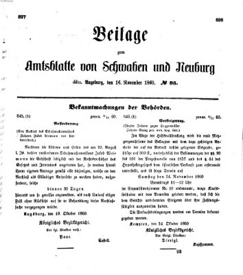 Königlich Bayerisches Kreis-Amtsblatt von Schwaben und Neuburg Freitag 16. November 1860