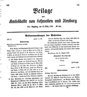 Königlich Bayerisches Kreis-Amtsblatt von Schwaben und Neuburg Dienstag 12. März 1861