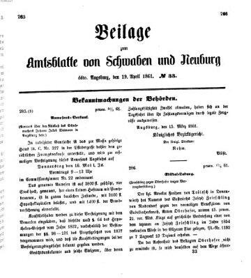 Königlich Bayerisches Kreis-Amtsblatt von Schwaben und Neuburg Freitag 19. April 1861