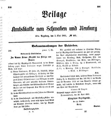 Königlich Bayerisches Kreis-Amtsblatt von Schwaben und Neuburg Freitag 3. Mai 1861