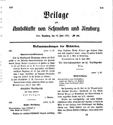 Königlich Bayerisches Kreis-Amtsblatt von Schwaben und Neuburg Mittwoch 12. Juni 1861