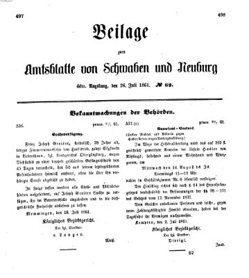 Königlich Bayerisches Kreis-Amtsblatt von Schwaben und Neuburg Freitag 26. Juli 1861