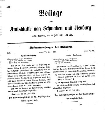 Königlich Bayerisches Kreis-Amtsblatt von Schwaben und Neuburg Dienstag 30. Juli 1861