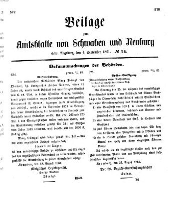 Königlich Bayerisches Kreis-Amtsblatt von Schwaben und Neuburg Freitag 6. September 1861