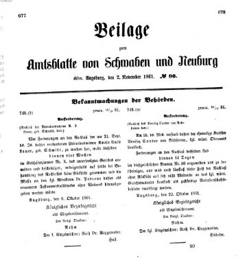 Königlich Bayerisches Kreis-Amtsblatt von Schwaben und Neuburg Samstag 2. November 1861