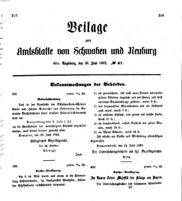 Königlich Bayerisches Kreis-Amtsblatt von Schwaben und Neuburg Montag 30. Juni 1862