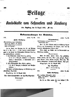 Königlich Bayerisches Kreis-Amtsblatt von Schwaben und Neuburg Dienstag 19. August 1862