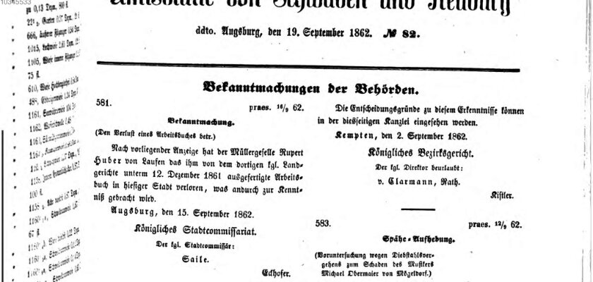 Königlich Bayerisches Kreis-Amtsblatt von Schwaben und Neuburg Freitag 19. September 1862