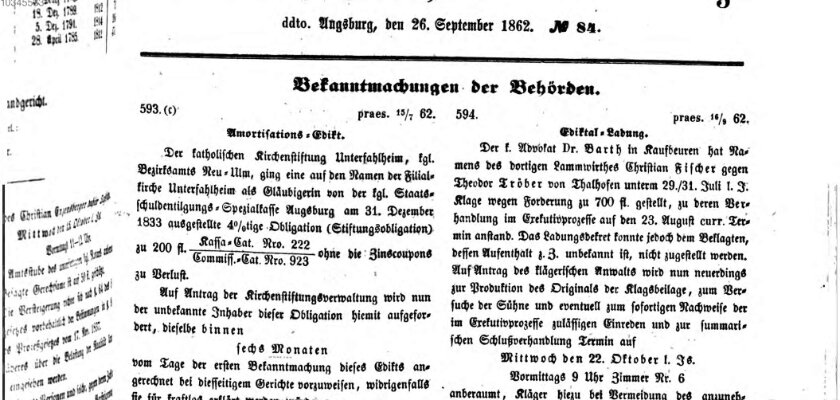 Königlich Bayerisches Kreis-Amtsblatt von Schwaben und Neuburg Freitag 26. September 1862