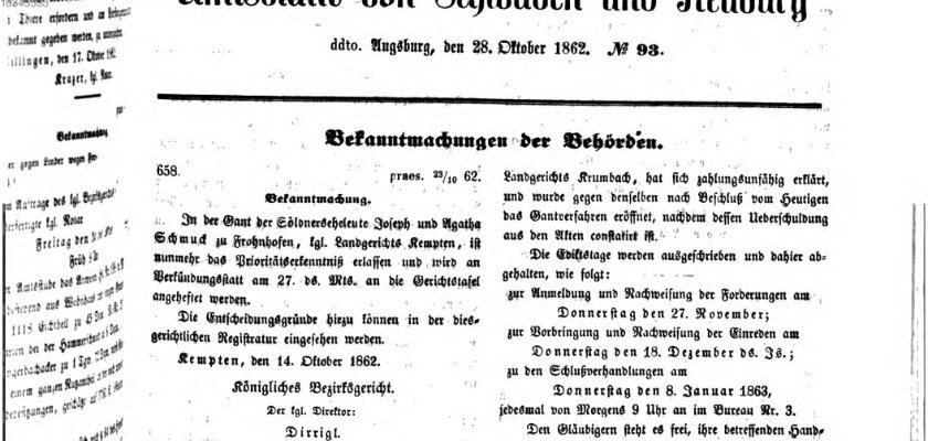 Königlich Bayerisches Kreis-Amtsblatt von Schwaben und Neuburg Dienstag 28. Oktober 1862