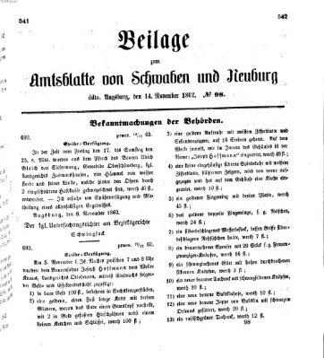 Königlich Bayerisches Kreis-Amtsblatt von Schwaben und Neuburg Freitag 14. November 1862