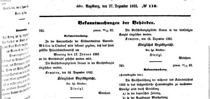 Königlich Bayerisches Kreis-Amtsblatt von Schwaben und Neuburg Samstag 27. Dezember 1862