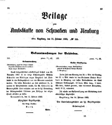 Königlich Bayerisches Kreis-Amtsblatt von Schwaben und Neuburg Samstag 21. Februar 1863