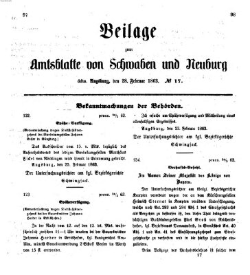 Königlich Bayerisches Kreis-Amtsblatt von Schwaben und Neuburg Samstag 28. Februar 1863