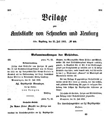 Königlich Bayerisches Kreis-Amtsblatt von Schwaben und Neuburg Samstag 25. Juli 1863