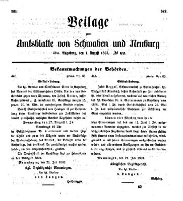 Königlich Bayerisches Kreis-Amtsblatt von Schwaben und Neuburg Samstag 1. August 1863