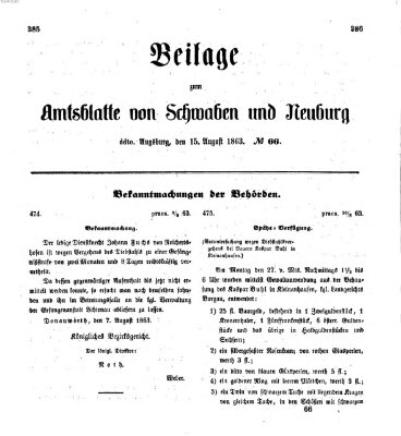 Königlich Bayerisches Kreis-Amtsblatt von Schwaben und Neuburg Samstag 15. August 1863