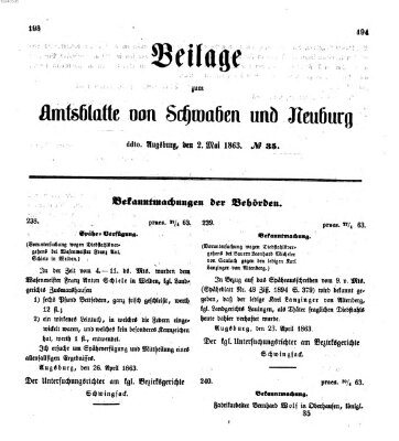 Königlich Bayerisches Kreis-Amtsblatt von Schwaben und Neuburg Samstag 2. Mai 1863