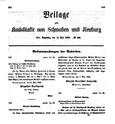 Königlich Bayerisches Kreis-Amtsblatt von Schwaben und Neuburg Samstag 16. Mai 1863