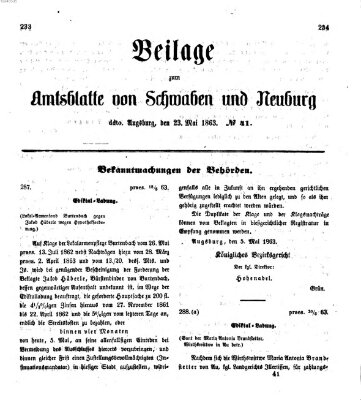 Königlich Bayerisches Kreis-Amtsblatt von Schwaben und Neuburg Samstag 23. Mai 1863