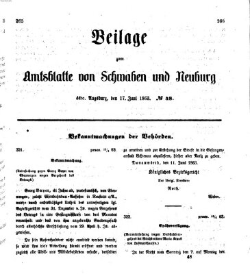 Königlich Bayerisches Kreis-Amtsblatt von Schwaben und Neuburg Mittwoch 17. Juni 1863