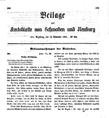 Königlich Bayerisches Kreis-Amtsblatt von Schwaben und Neuburg Samstag 14. November 1863